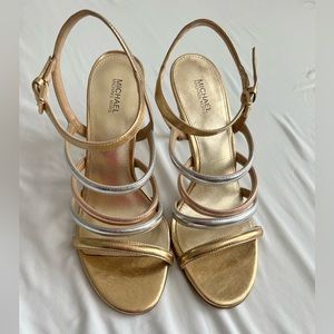 Metallic Michael Kors straps heels